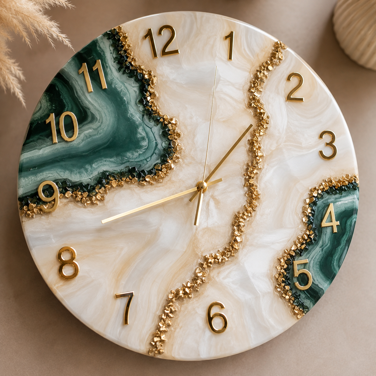 Reloj decorativo en resina con efecto marmoleado